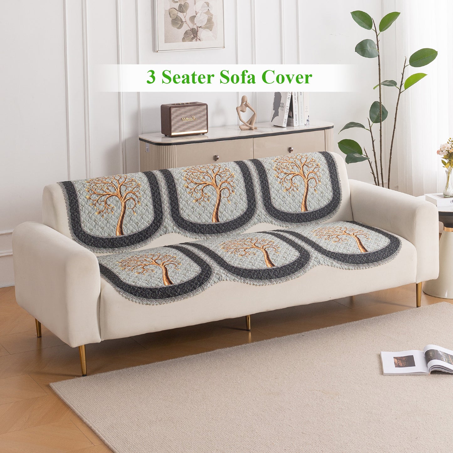 LoomVerse Quilted Sofa Cover Set Washable Sofa Panel for Seat & Back - Tranquil Tree