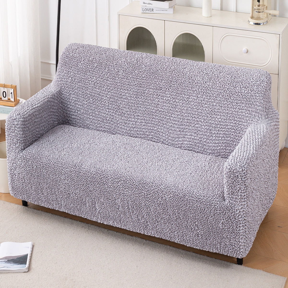 Italian Belissia Luxe Series' Super Stretchable Microfiber 1/2/3 Seater Sofa Cover, Ice Grey