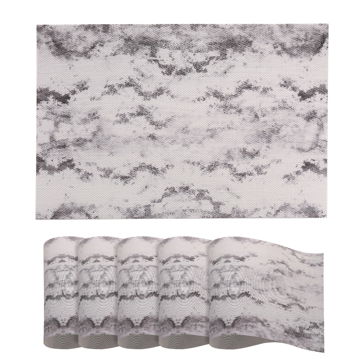 Marble Fusion PVC Mats for Dining Table, Misty Clouds - Spanish Grey