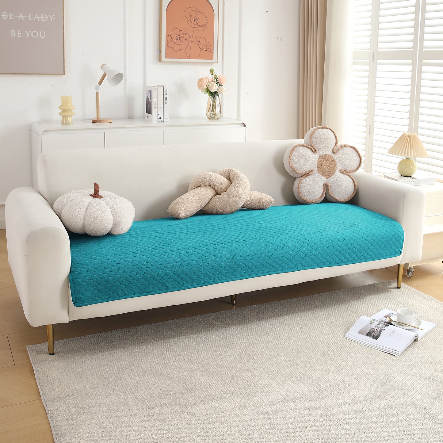 Quilted Sofa Cover Mat for 1/2/3 Seater Sofa, Teal