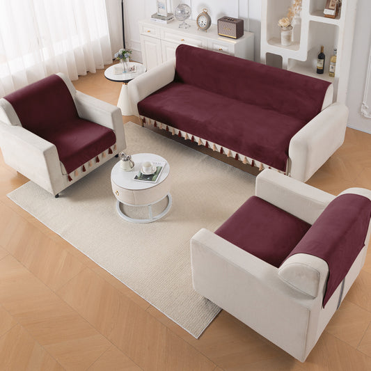 Holland Velvet 5-Seater Sofa Cover (3+1+1), TasselTone Series | Wine Red