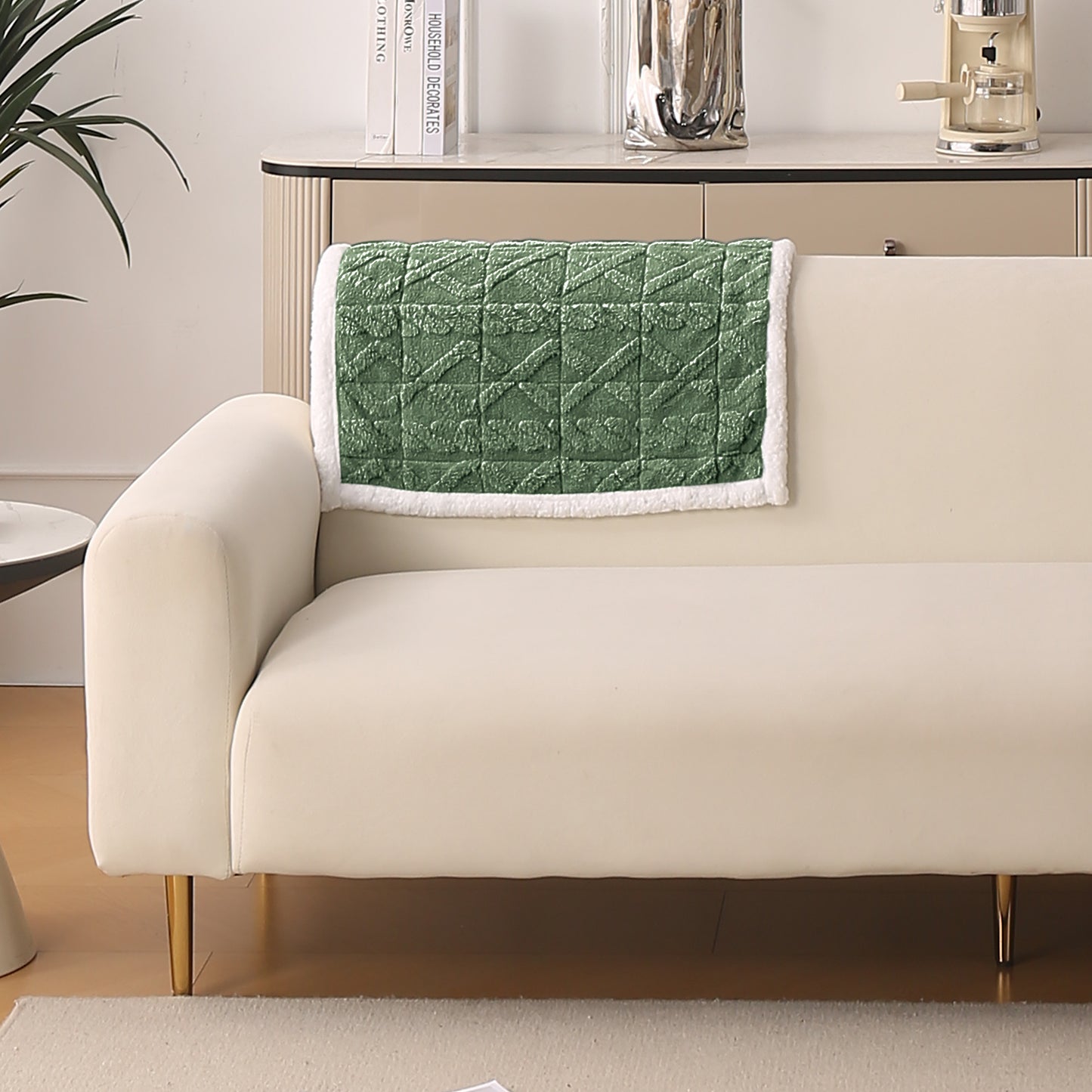 'Italian Caelora' Luxury Jacquard Plush Anti-Slip Sofa Cover Mat - Sage Green