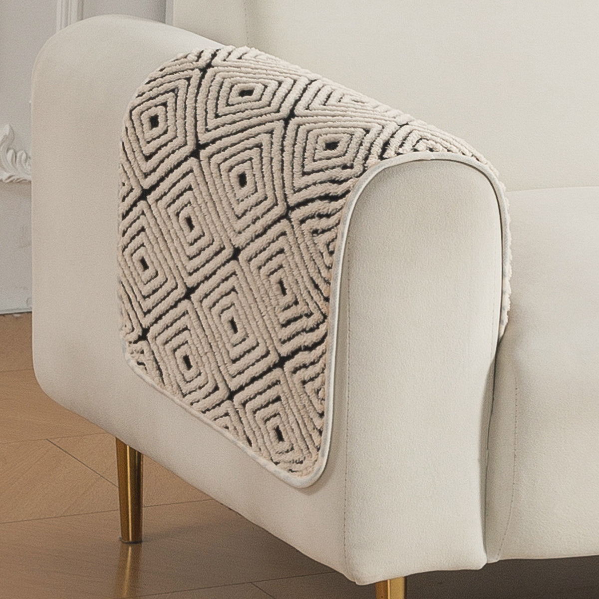 Luxury Plush Sherpa Anti-Slip Sofa Cover Mat, 'Noirea Series'| Geometric Diamond