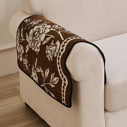 Chenille Sofa Cover Mat with Curvy Edges, 'Retro Curves Series' Sofa Mat, Walnut Brown