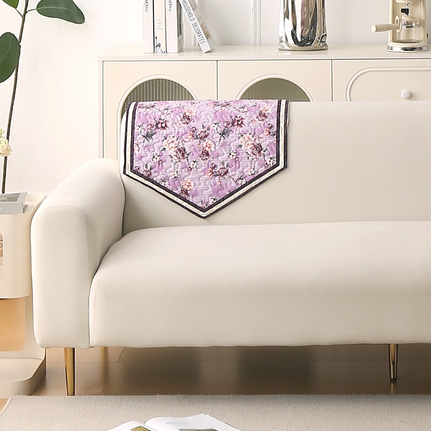 Florentina Series Premium Holland Velvet Sofa Cover Mat - Peony Lavender