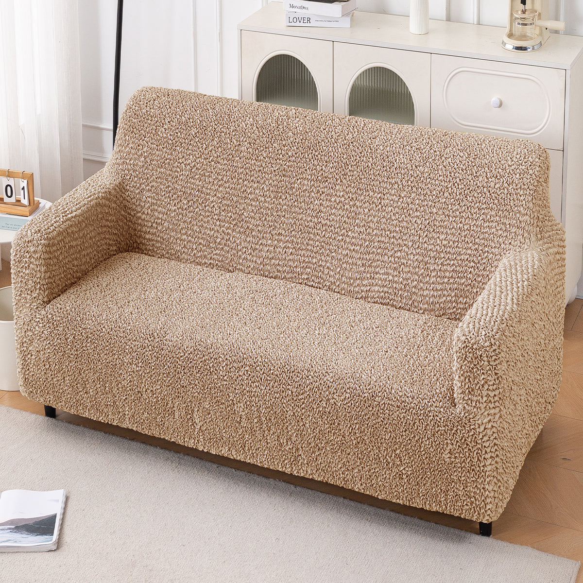 Italian Belissia Luxe Series' Super Stretchable Microfiber 1/2/3 Seater Sofa Cover, Latte Beige