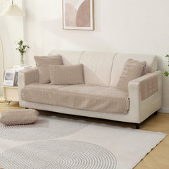 Luxury Plush Anti Slip Sofa Cover Mat with 2 Arm Cover, Beige