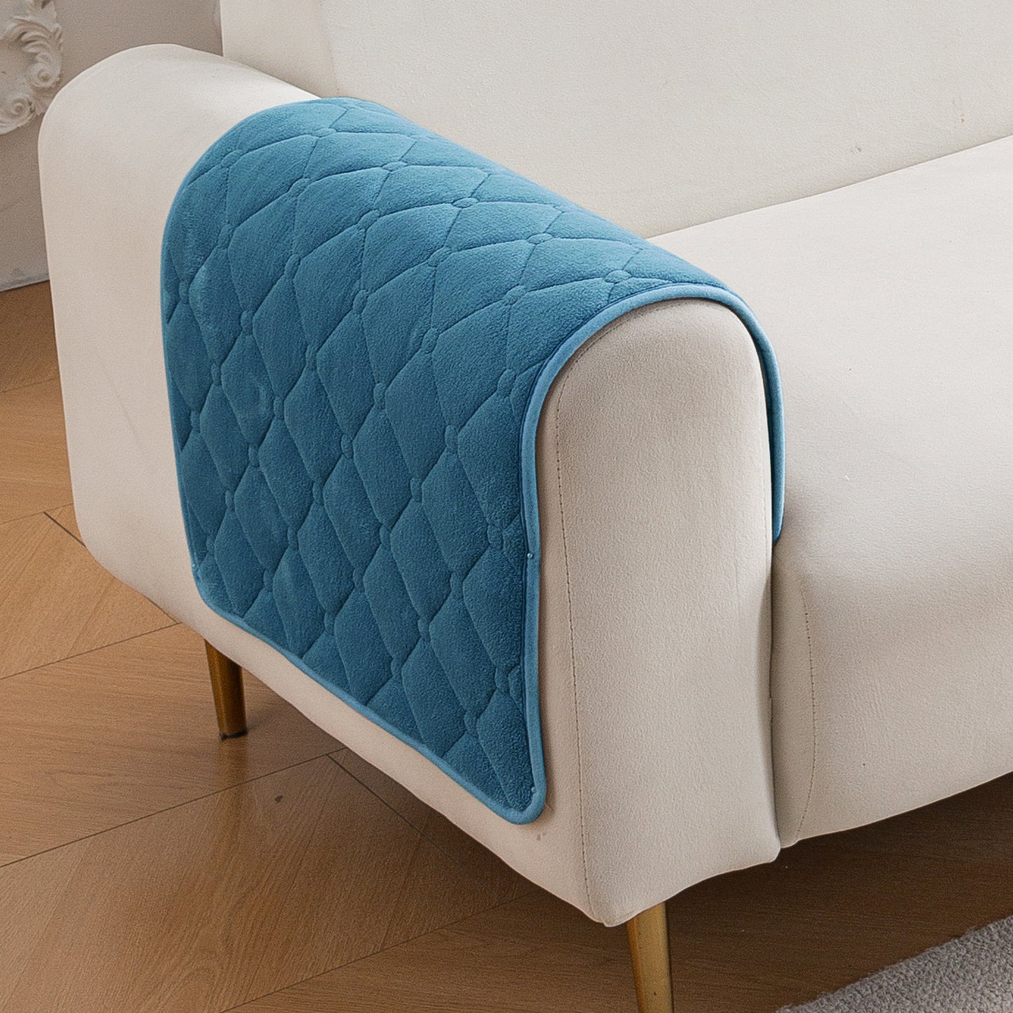 Diamond Tuft Plush Sofa Cover Mat, Dusty Teal