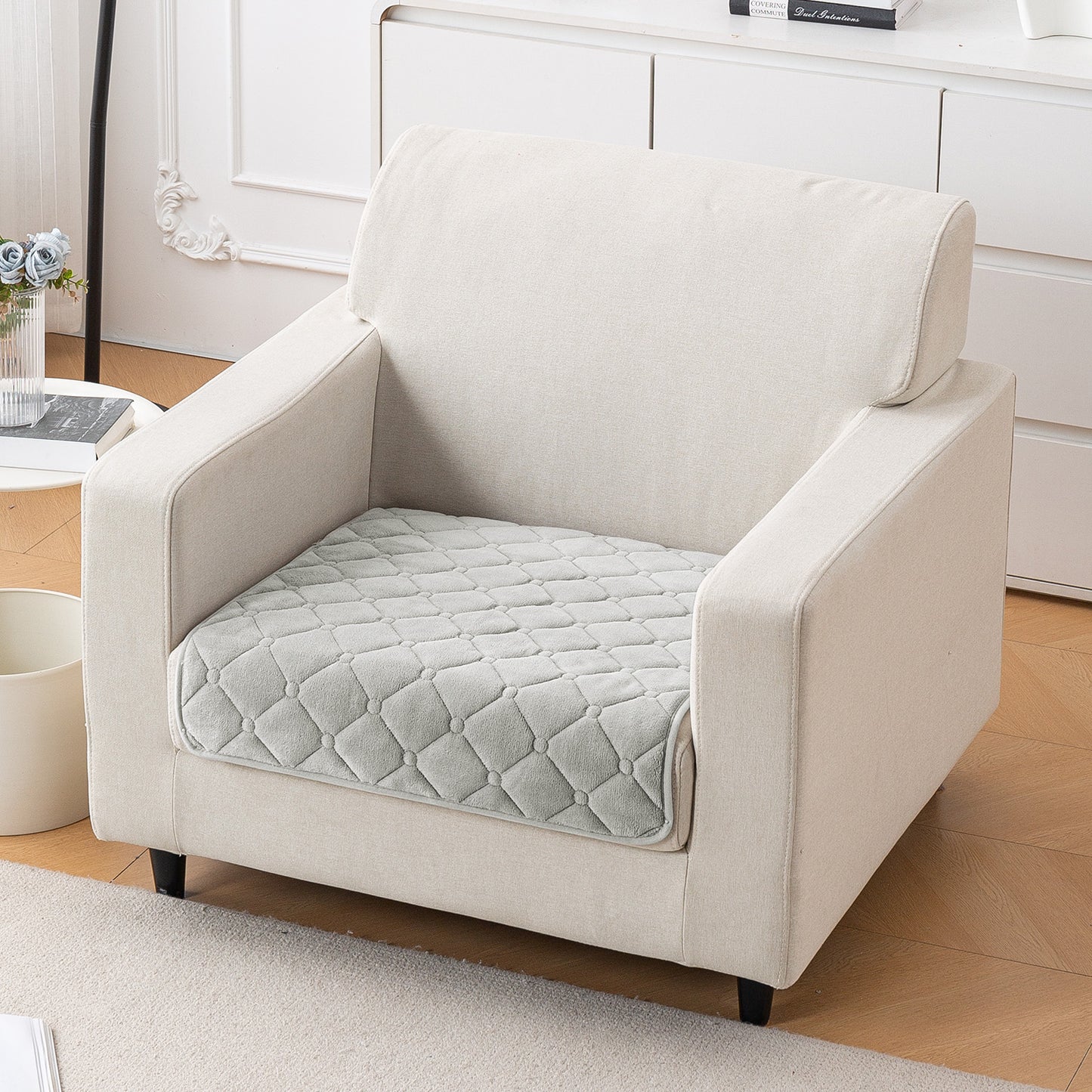 Diamond Tuft Plush Sofa Cover Mat, Mist Grey