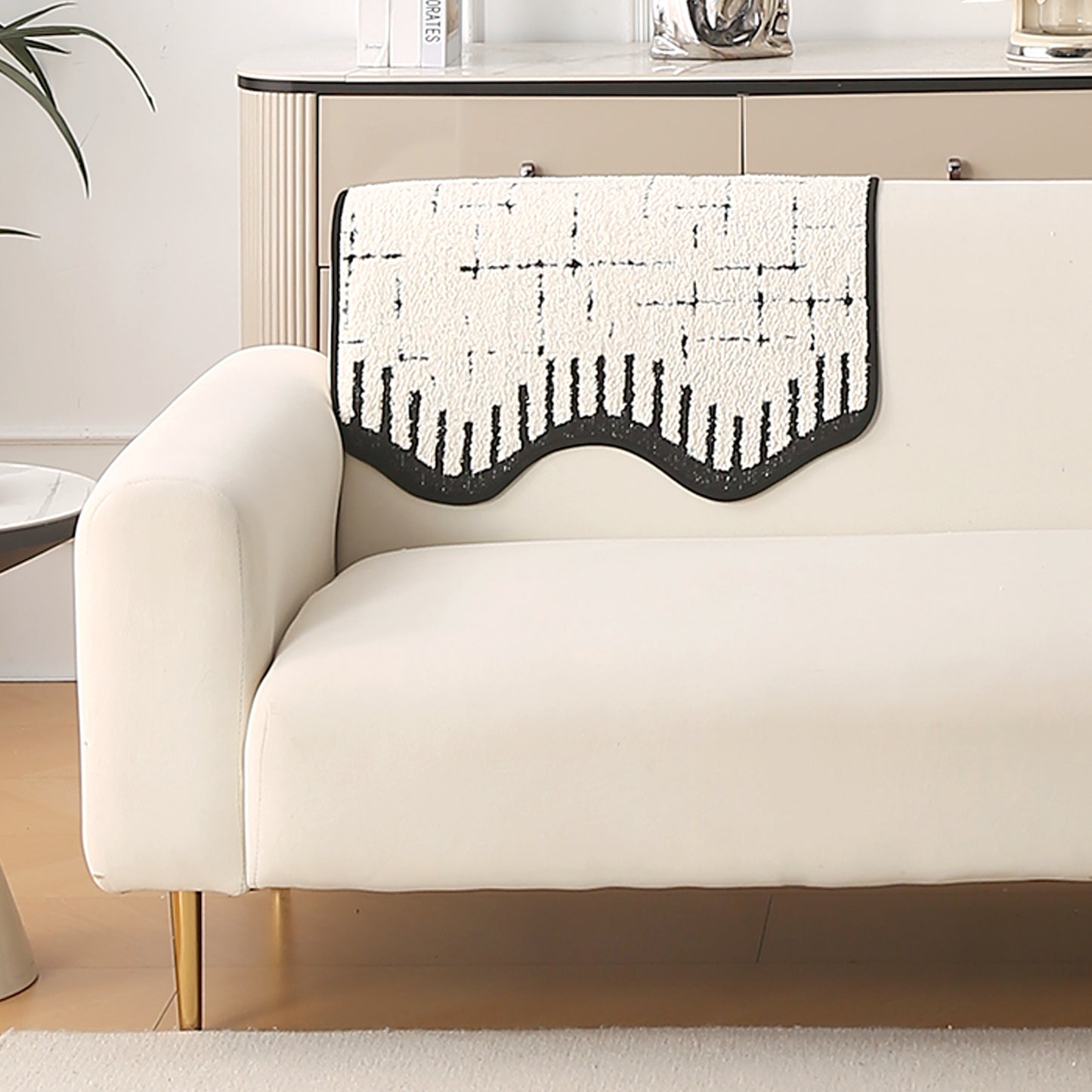 Premium Supple Soft Wavy Sofa Cover Mat, Off White