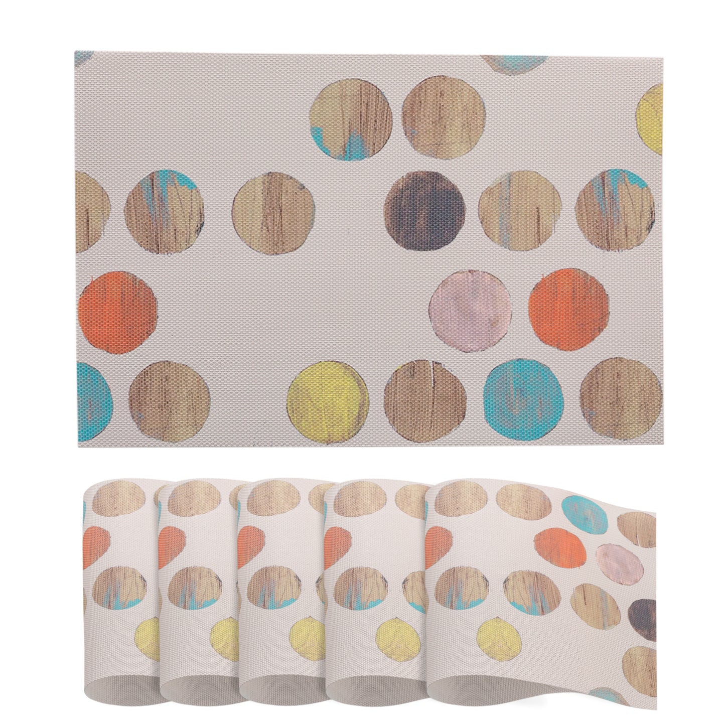 Color Splash PVC Mats for Dining Table, Watercolor Circles - Soft Beige