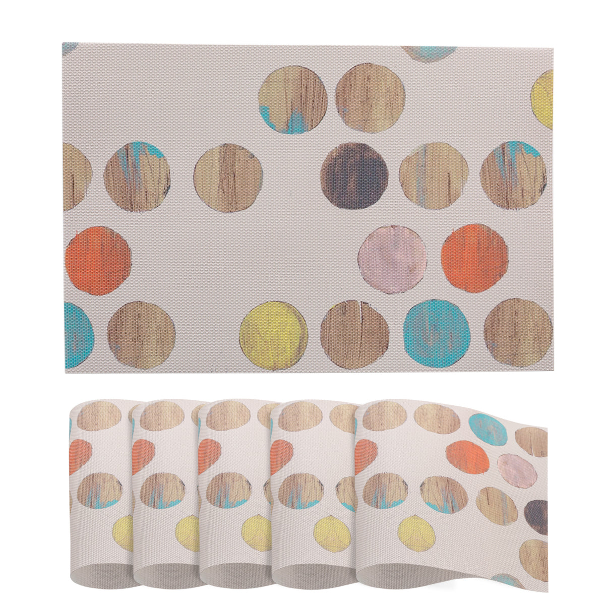 Color Splash PVC Mats for Dining Table, Watercolor Circles - Soft Beige