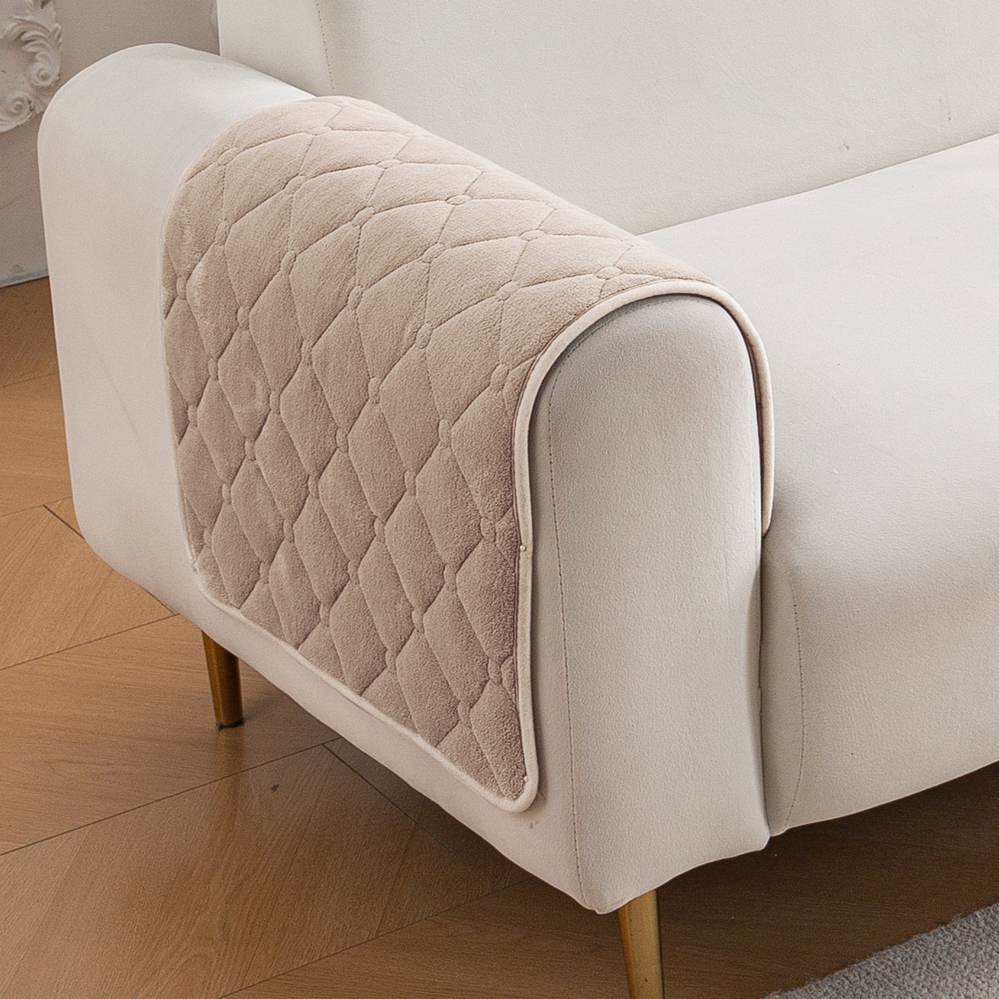 Diamond Tuft Plush Sofa Cover Mat, Warm Taupe