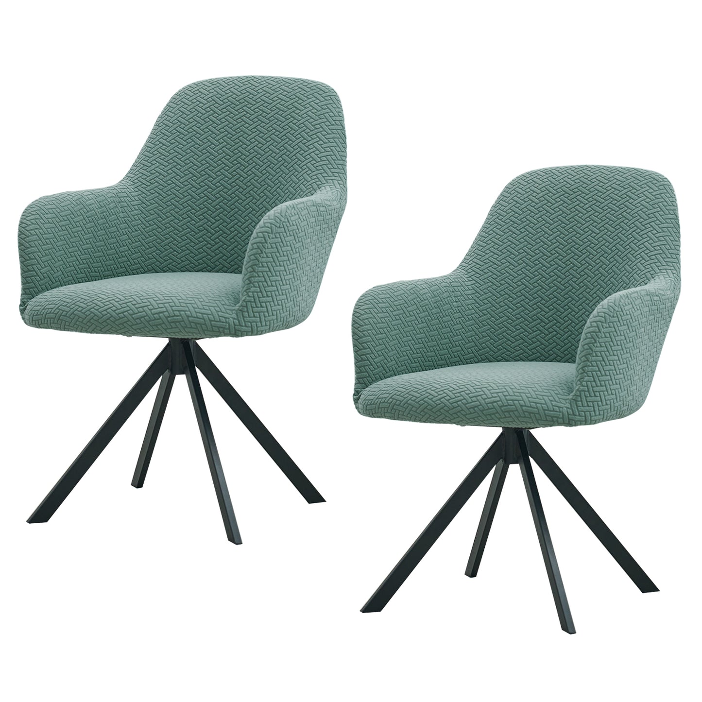 Premium Jacquard Fully Covered Cover for Swivel Dining Chair with Arms, Continental Green
