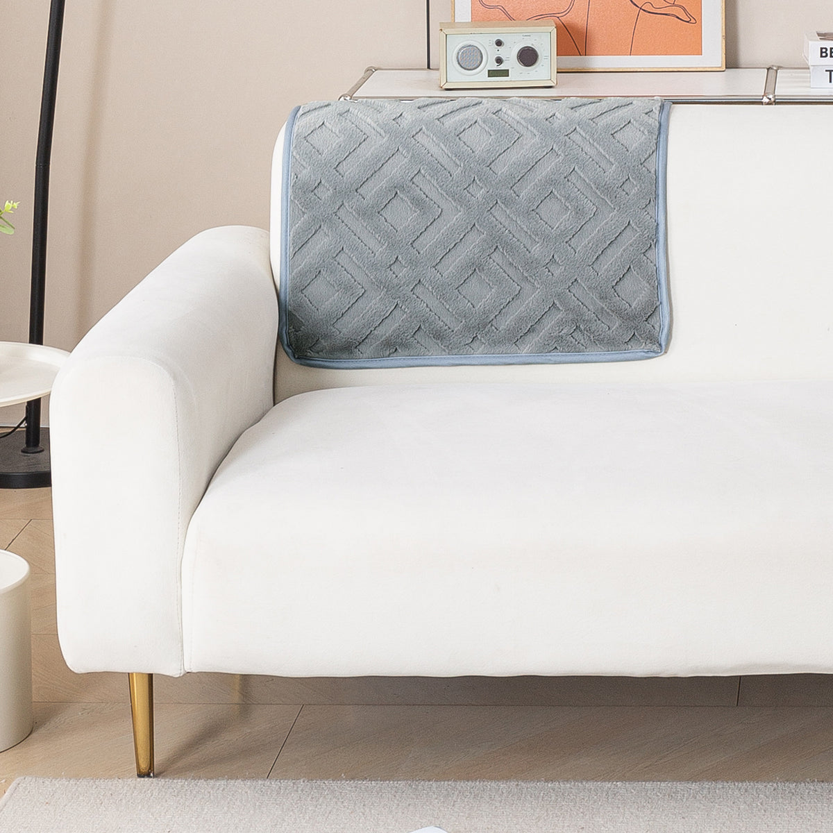 Velvet Maze Sofa Cover Mat, Dark Grey