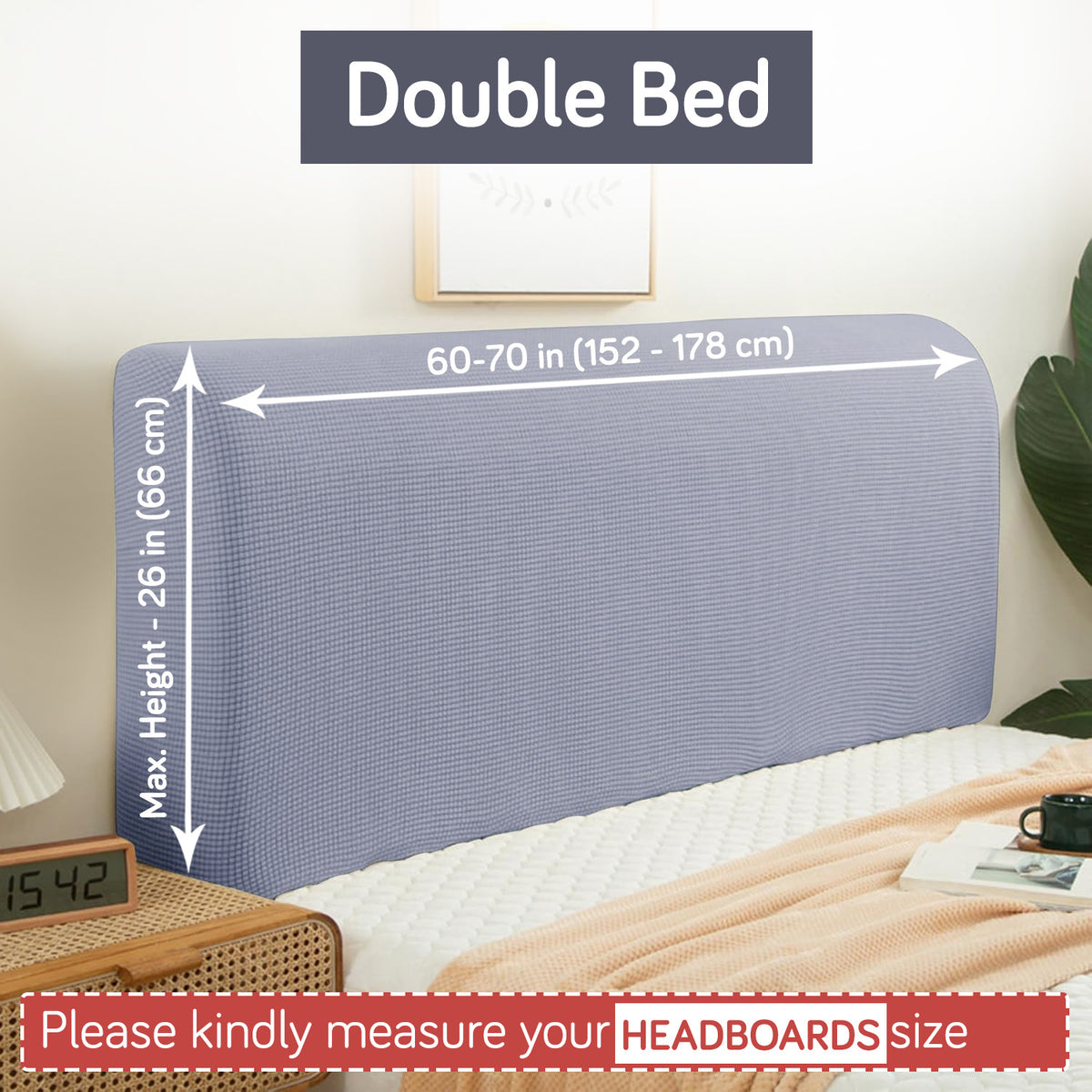 Buy Light Grey Colour Double bed headboard cover with stretchable jacquard, fits 152–178 cm width and 66 cm height | HOKIPO