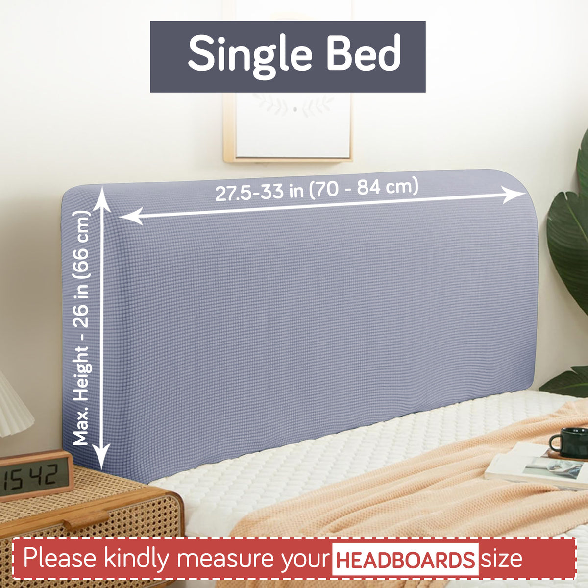 Buy Light Grey Colour single bed headboard cover with stretchable jacquard, fits 70–84 cm width and 66 cm height | HOKIPO