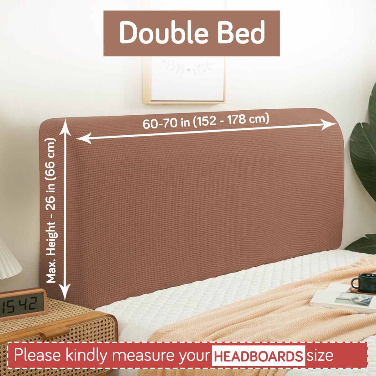 Buy Brown Colour Double bed headboard cover with stretchable jacquard, fits 152–178 cm width and 66 cm height | HOKIPO