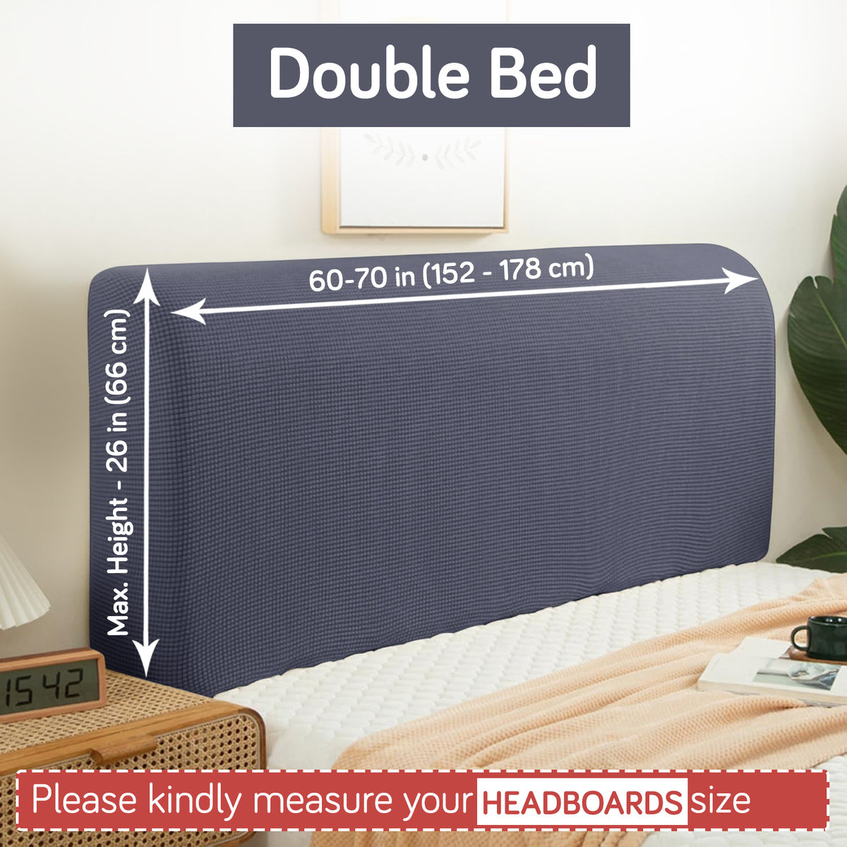 Buy Dark Grey Colour Double bed headboard cover with stretchable jacquard, fits 152–178 cm width and 66 cm height | HOKIPO