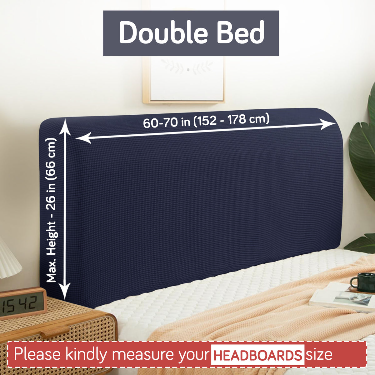 Buy Navy Blue Colour Double bed headboard cover with stretchable jacquard, fits 152–178 cm width and 66 cm height | HOKIPO