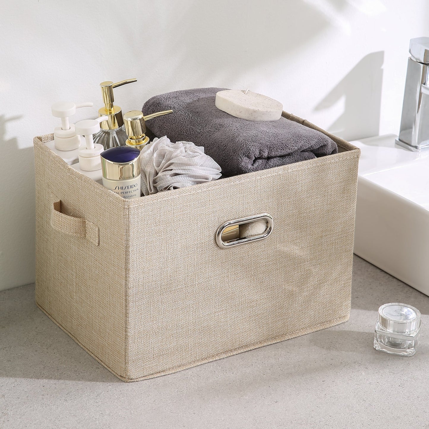 Multipurpose Foldable Storage Box with Lid, Medium / Large / Extra Large, Beige