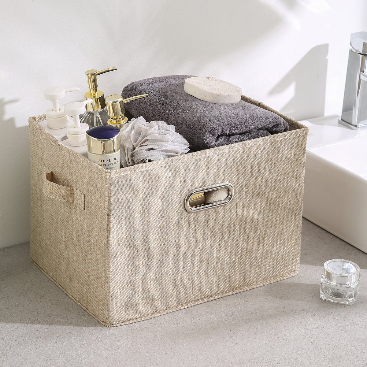 Multipurpose Foldable Storage Box with Lid, Medium / Large / Extra Large, Beige