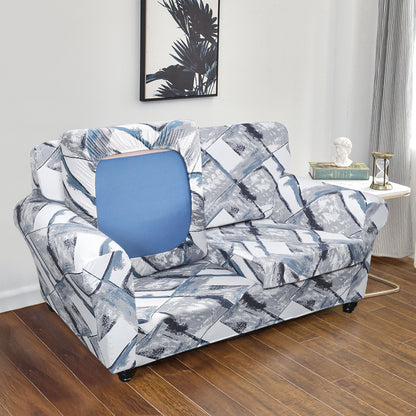 Printed Stretchable Sofa Slipcover with 1/2/3 Pc Separate Seat Cushion Cover for each 1/2/3 Seater, Graphite Glacier Grid