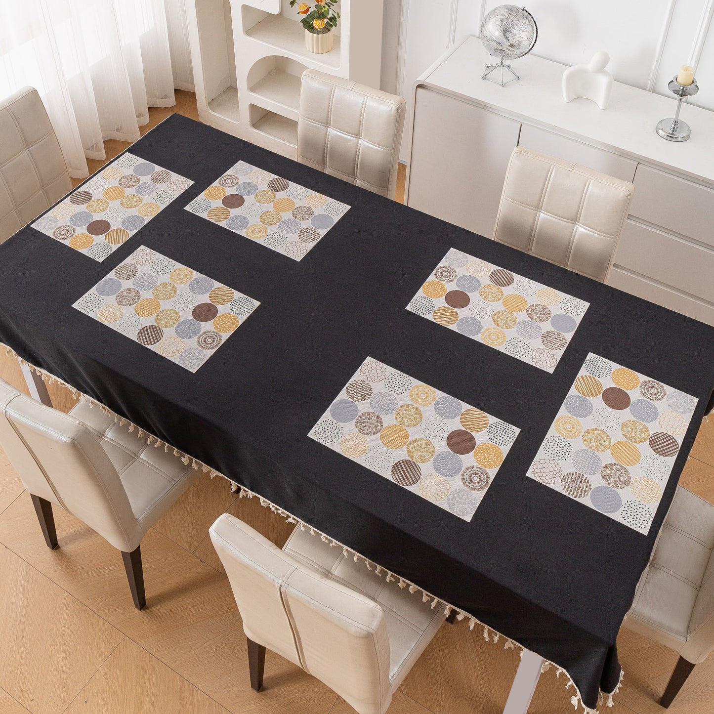 Color Splash PVC Mats for Dining Table, Abstract Circles - Olive Brown