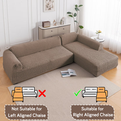 Aria Nova Bubble 2-Piece Stretchable L Shape Sofa Cover with Right Chaise, Mocha Brown