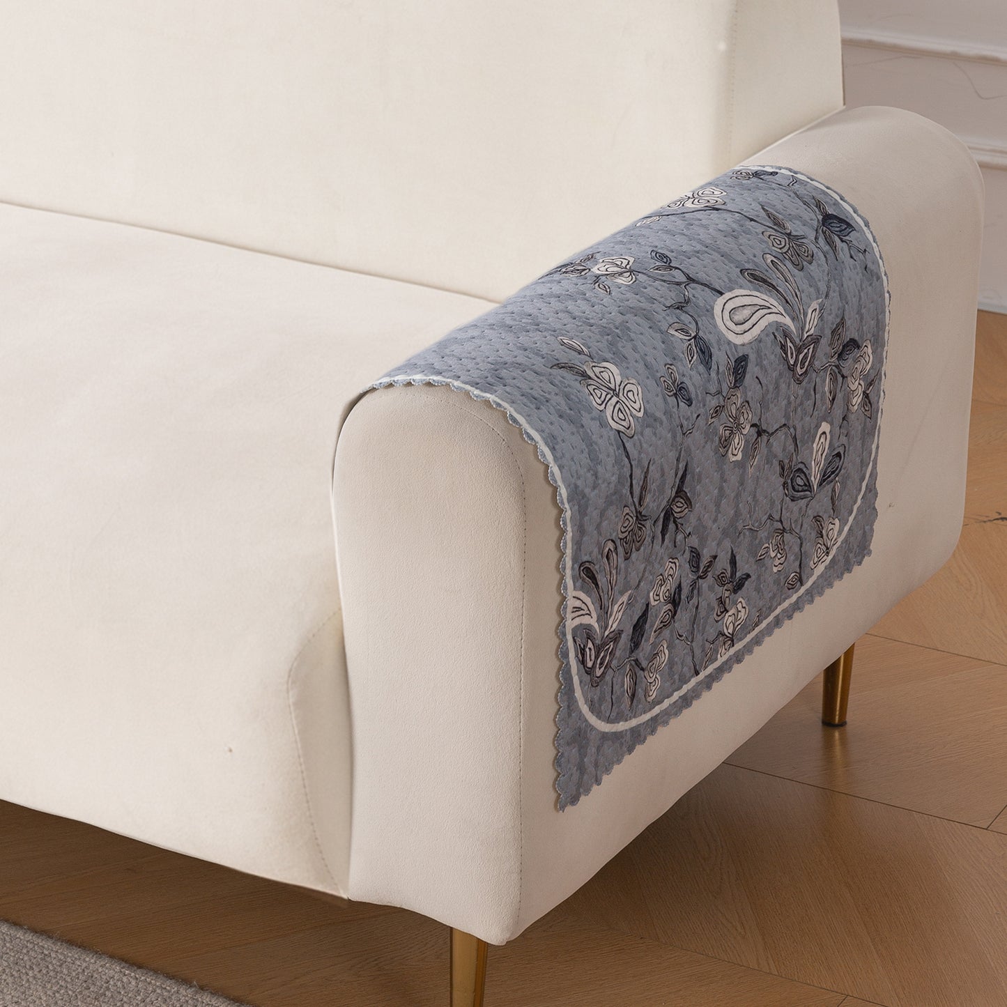 HeavenHue Fleece Soft Touch Quilted Sofa Cover Set Washable Sofa Panel for Seat & Back - Frosted Petals