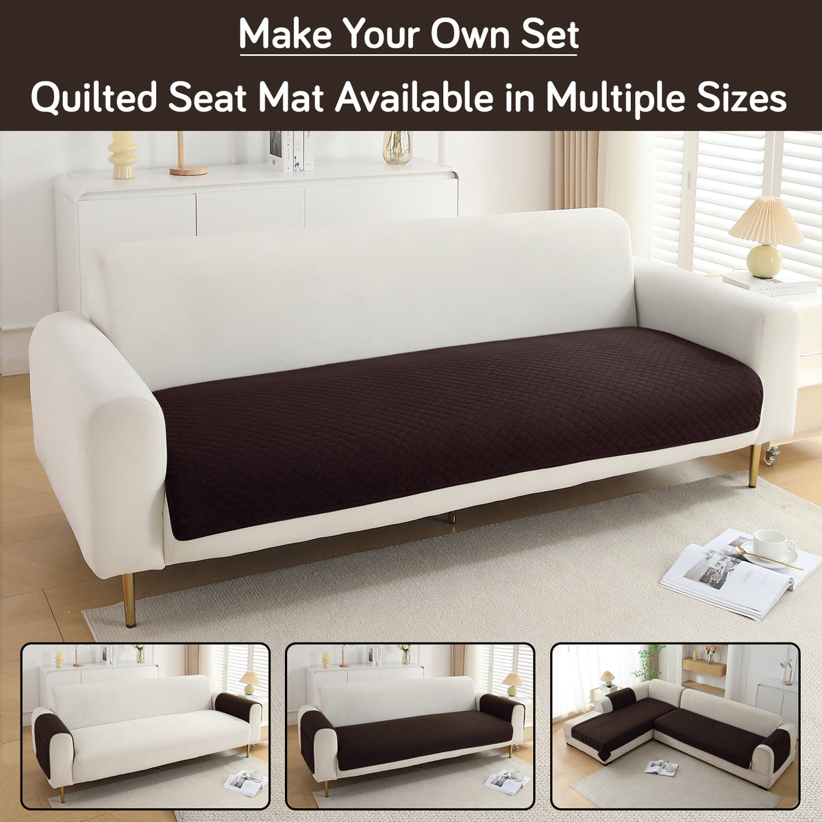 Polyester Quilted Sofa Cover Mats, Dark Brown