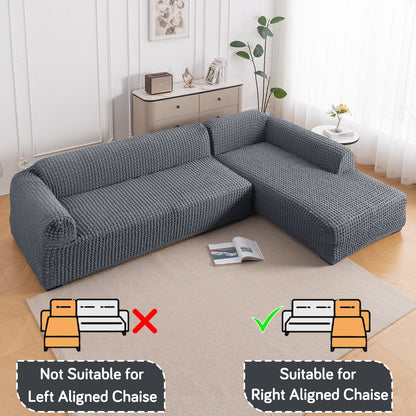 Aria Nova Bubble 2-Piece Stretchable L Shape Sofa Cover with Right Chaise, Dark Grey