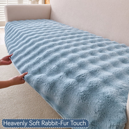 Premium Faux Rabbit Fur Anti Slip Sofa Mat for 1/2/3 Seater, Charm Blue