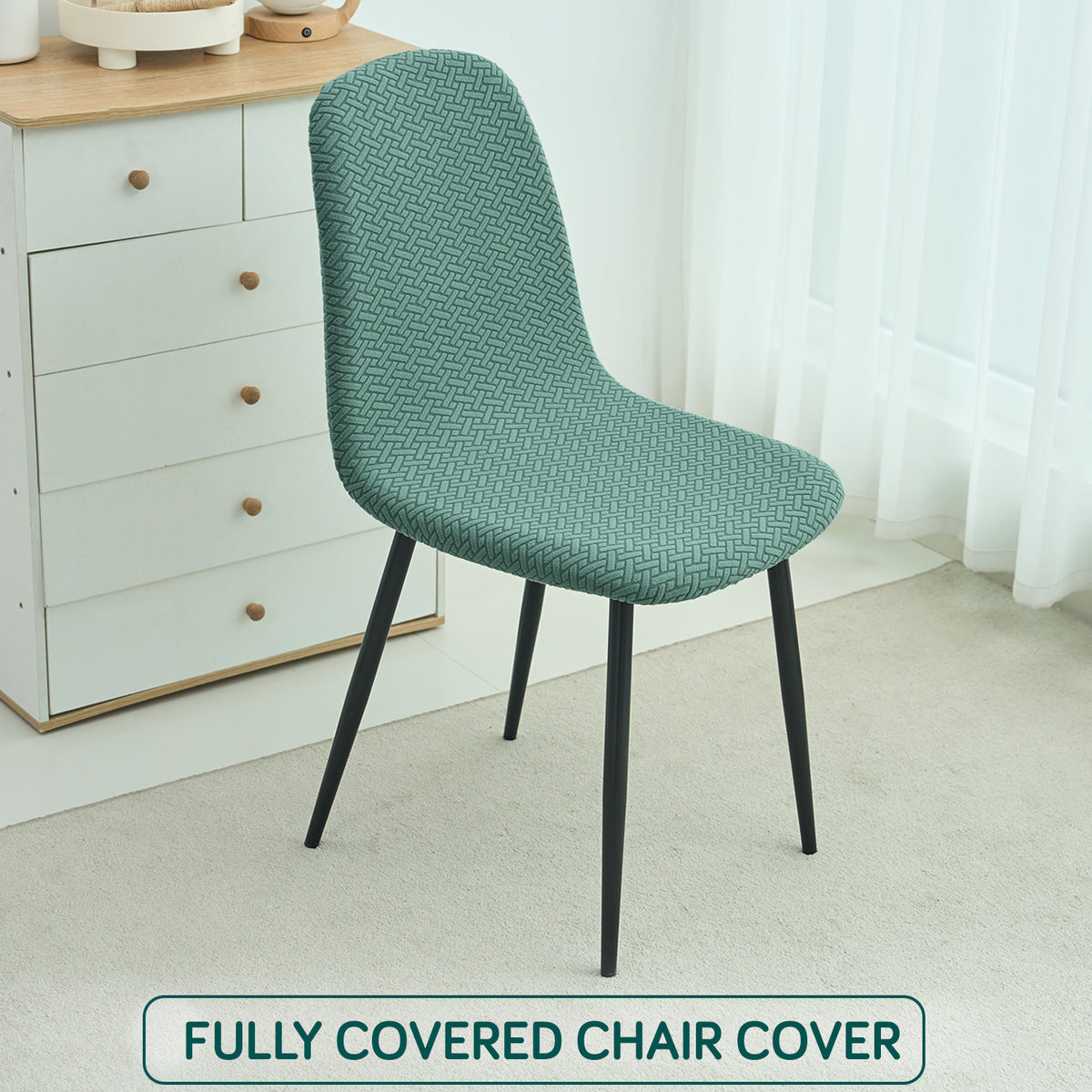 Premium Jacquard Fully Covered Cover for Mid Century Modern Dining Chair, Continental Green