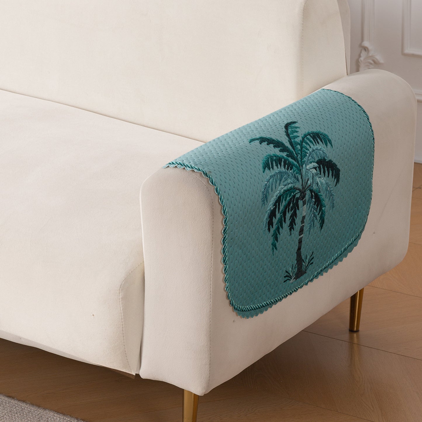 HeavenHue Fleece Soft Touch Quilted Sofa Cover Set Washable Sofa Panel for Seat & Back - Island Breeze