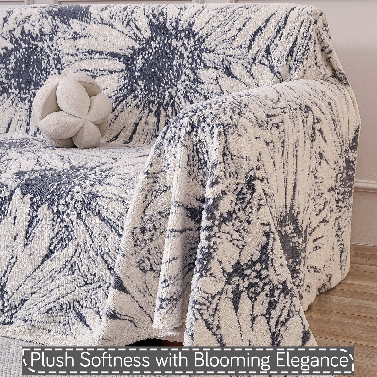 Buy Frost Grey Colour DaisyBloom Series Luxury Plush Sofa Throw – 3 Seater Sofas | HOKIPO