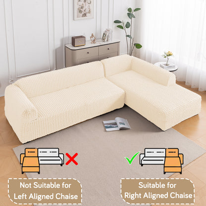Aria Nova Bubble 2-Piece Stretchable L Shape Sofa Cover with Right Chaise, Light Cream