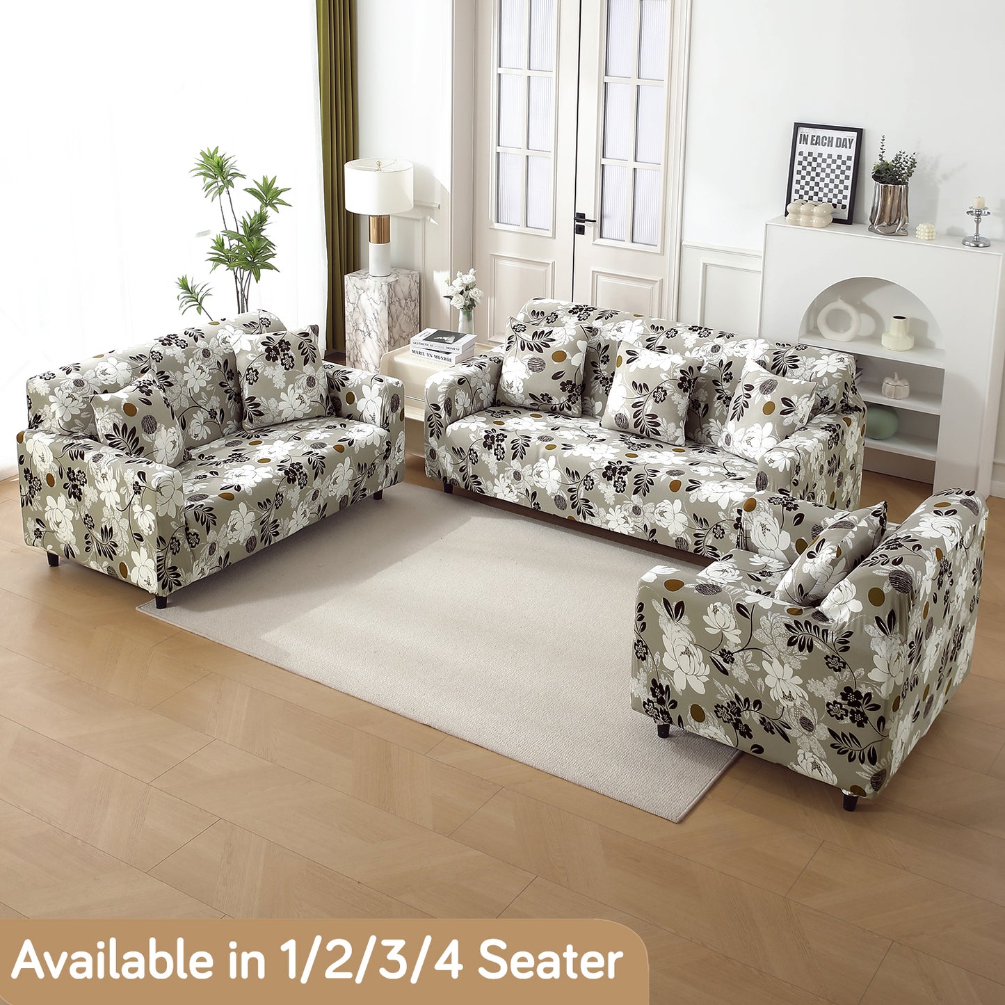 Feather Brown Floral Colour elastic sofa cover sets for 1,2,3,4,5 & 7 seater sofas
