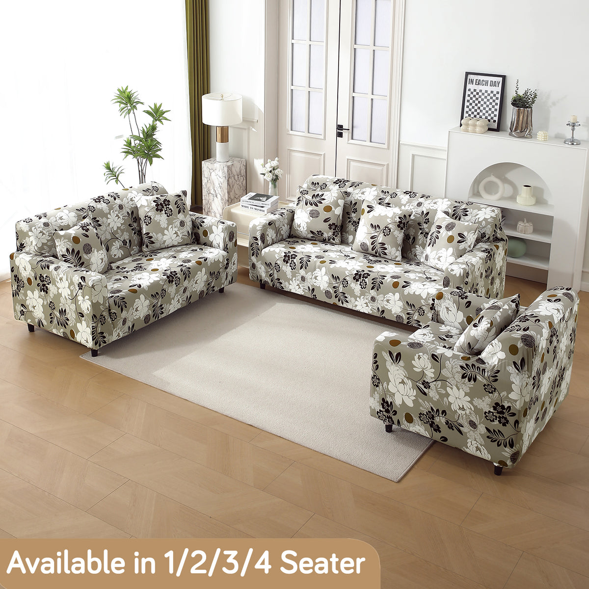 Feather Brown Floral Colour elastic sofa cover sets for 1,2,3,4,5 & 7 seater sofas