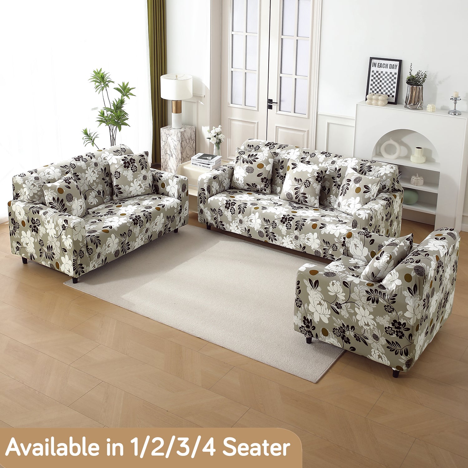 Feather Brown Floral Colour elastic sofa cover sets for 1,2,3,4,5 & 7 seater sofas