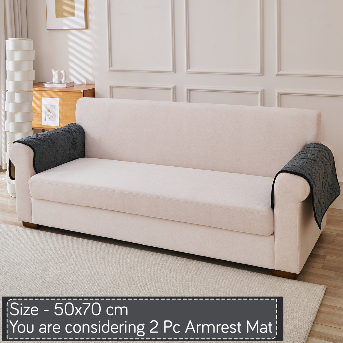 Embossed Floral Jacquard Anti-Slip Sofa Cover Mat, 'Wavy Petal Crest Series' Charcoal Grey