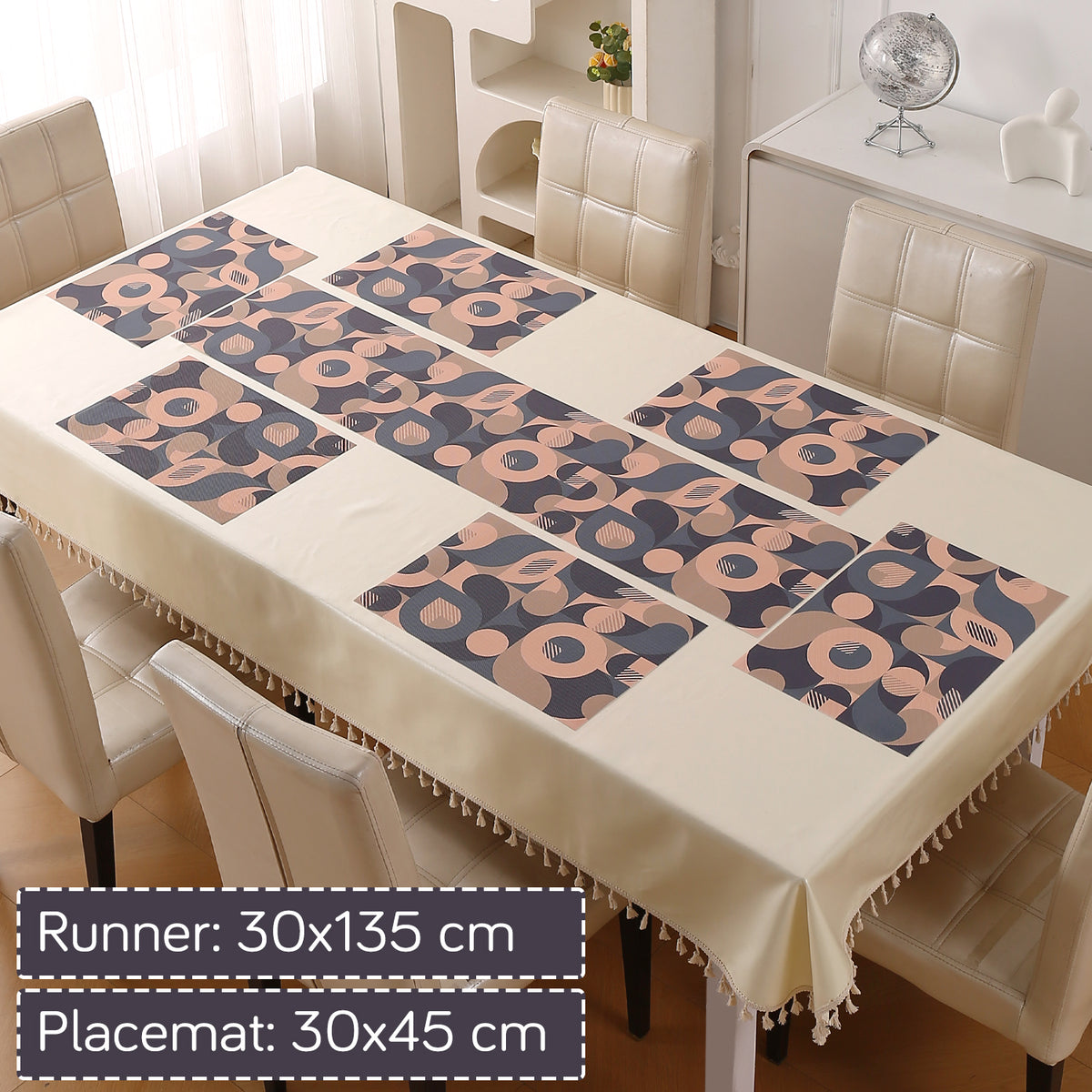Color Splash PVC Mats for Dining Table, Retro Circles - Tan Brown