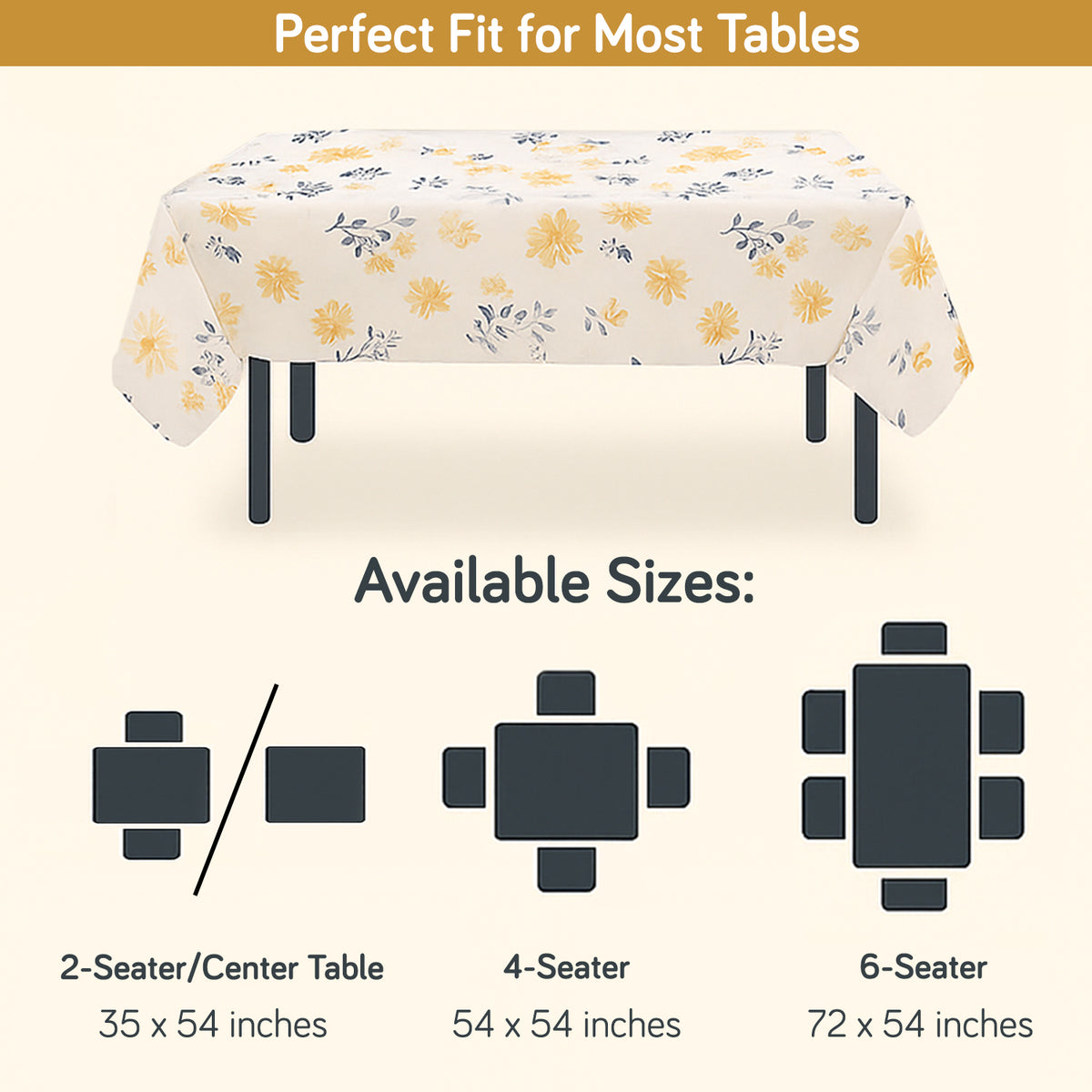 Buy Butterscotch Yellow Daisy Print PEVA Waterproof Dining Tables Cover 2, 4 & 6 Seaters