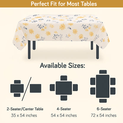 PEVA Waterproof Table Cover Cloth for 2/4/6 Seater Dining Table | Dustproof Table Cloth for Center Table, Study & Coffee Table, Butterscotch Yellow Daisy
