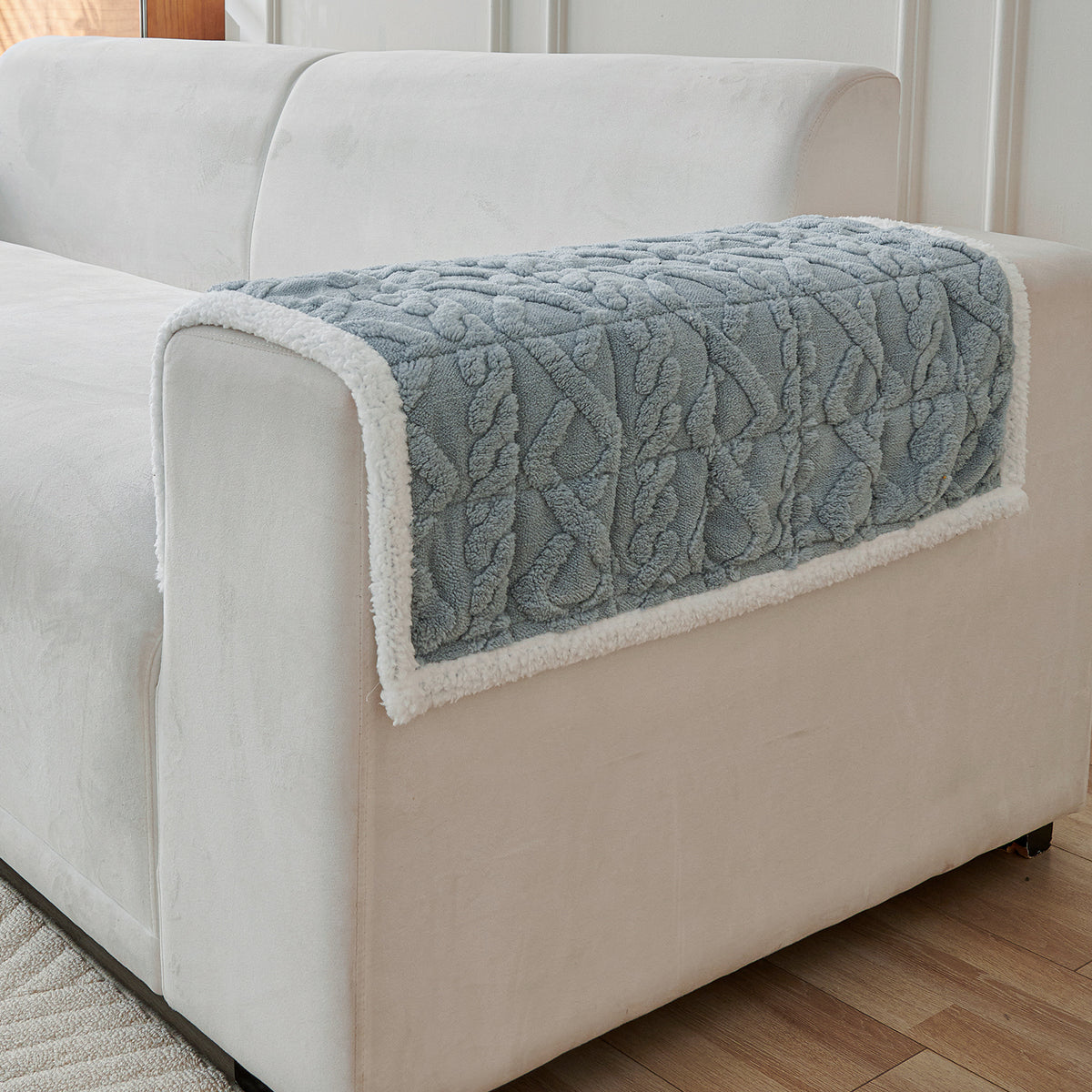 'Italian Caelora' Luxury Jacquard Plush Anti-Slip Sofa Cover Mat - Powder Blue