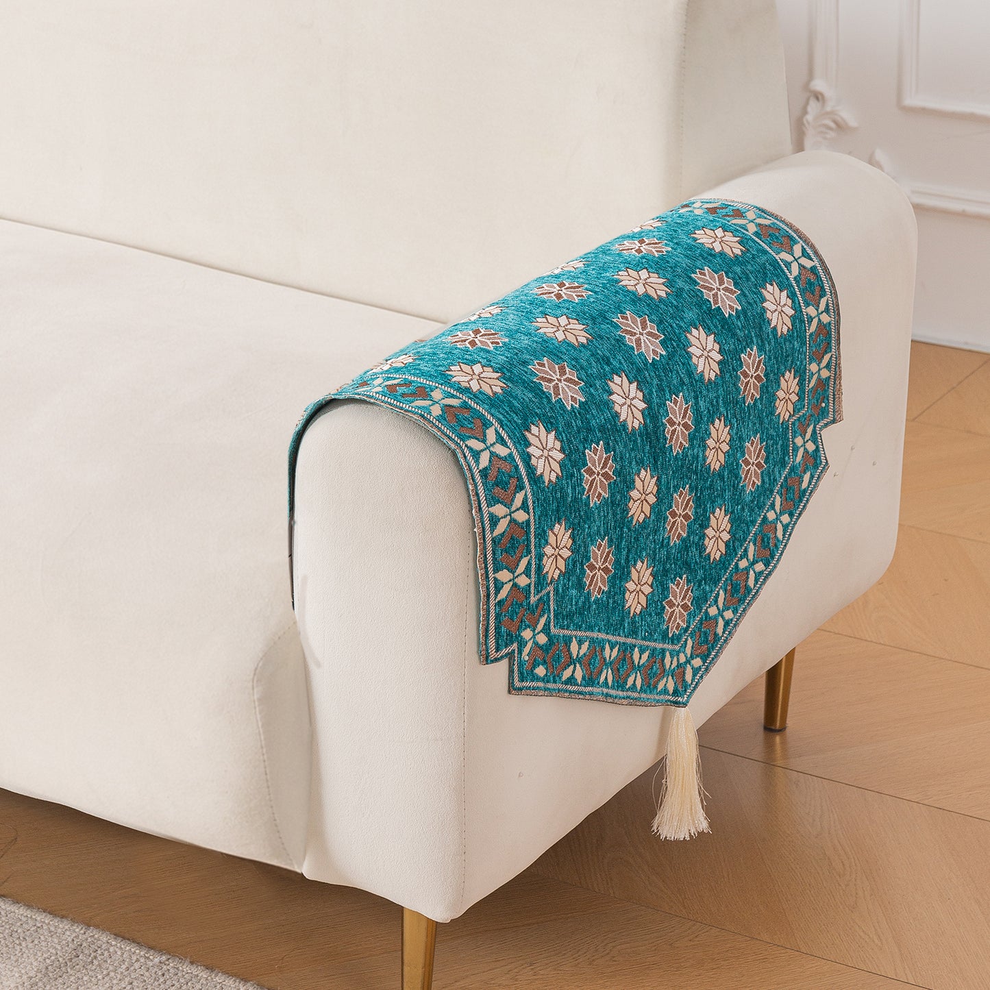 Heritage Weave Premium Jacquard Sofa Cover Set with Tassels - Emerald Teal