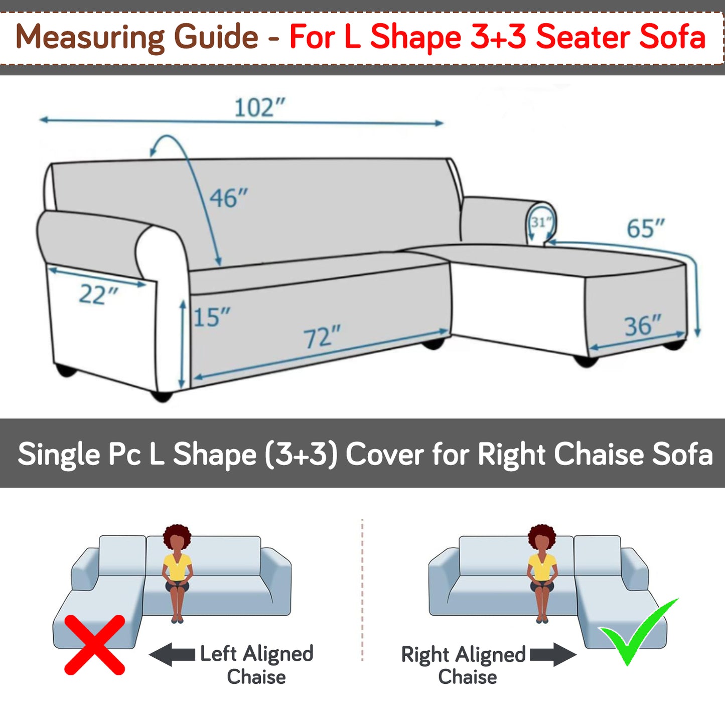 Elira Series Quilted One-Piece L Shape Sofa Cover Mat with Left and Right Chaise, Snow White Black Geometry