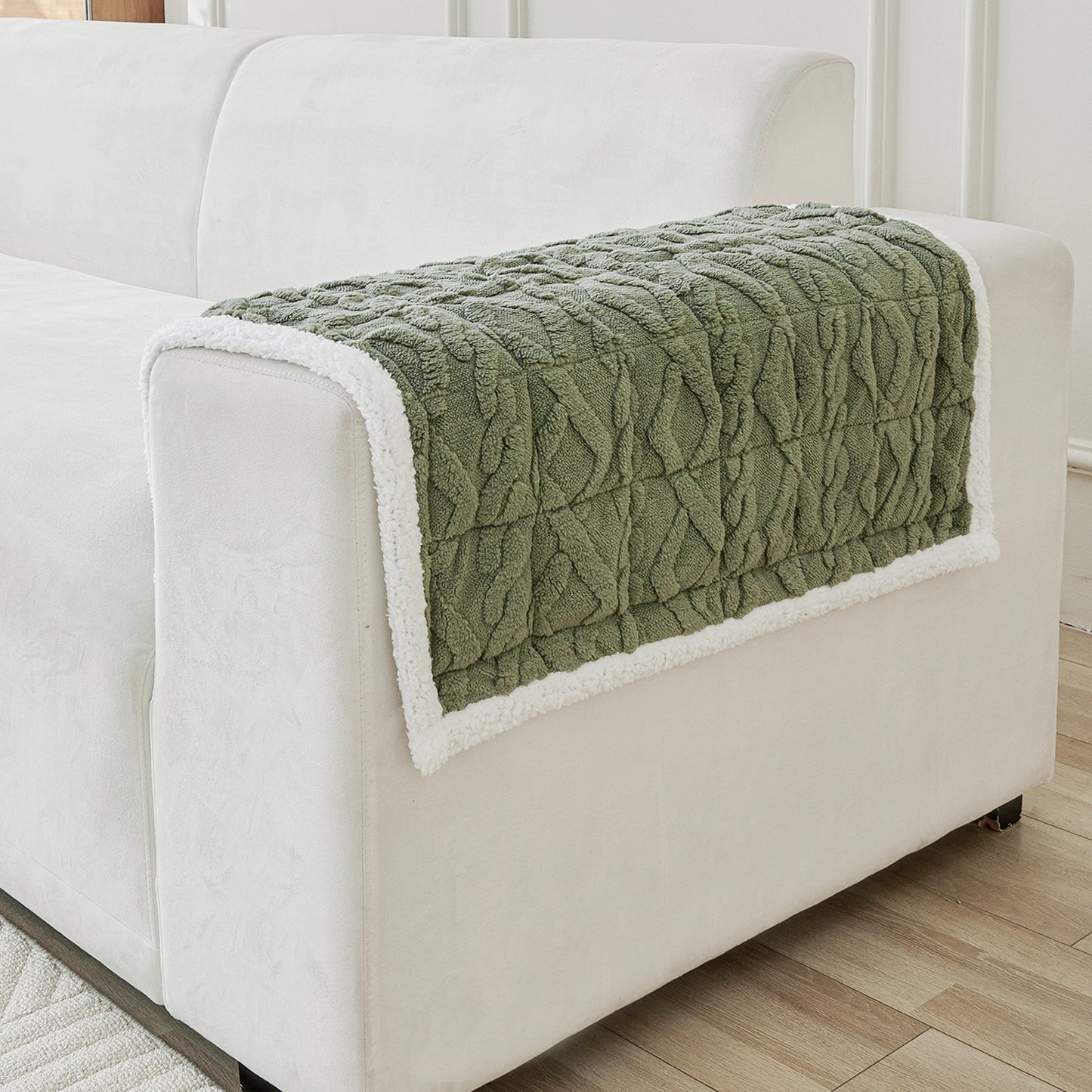 'Italian Caelora' Luxury Jacquard Plush Sofa Cover Mat and Anti-Slip Armrest Covers - Sage Green