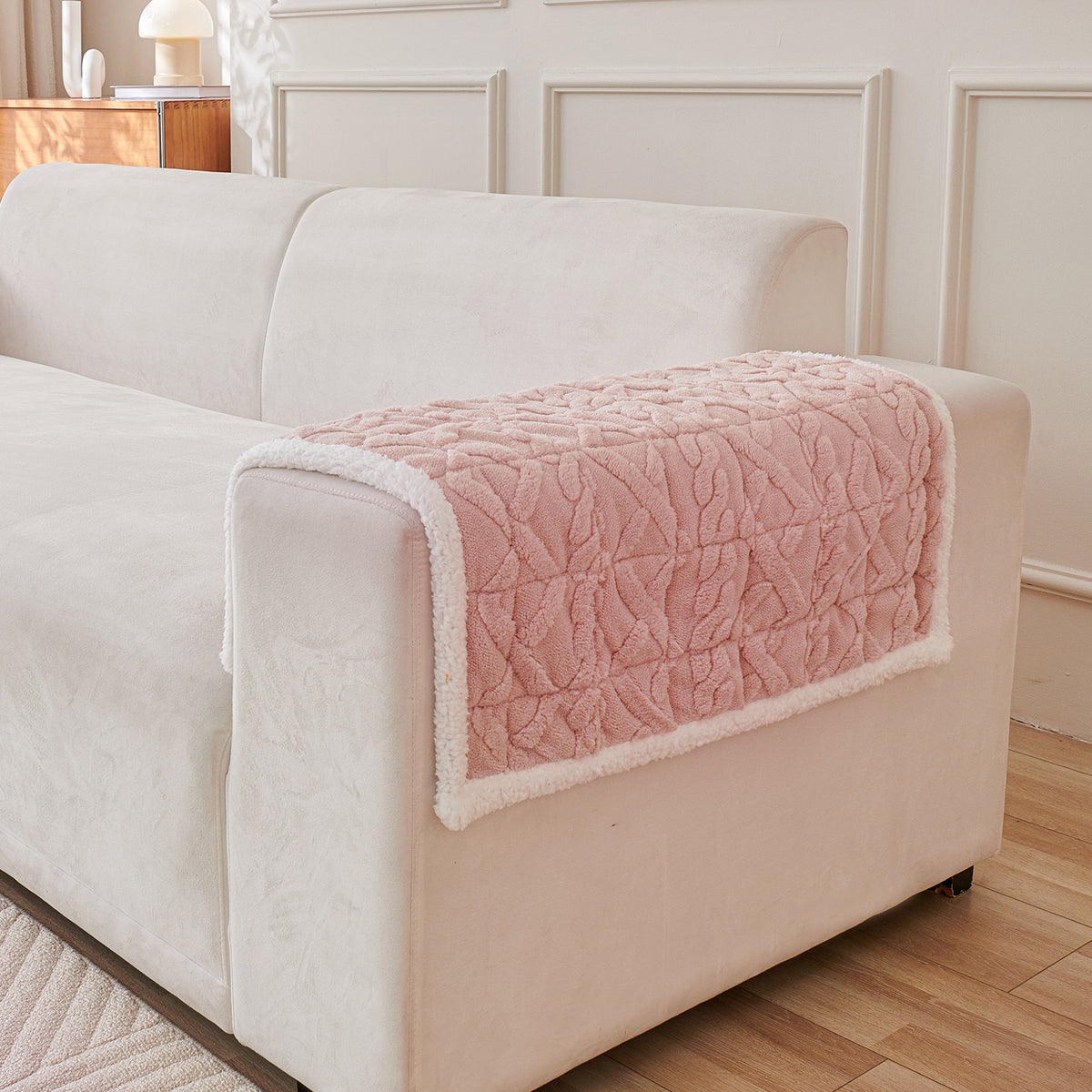 'Italian Caelora' Luxury Jacquard Plush Anti-Slip Sofa Cover Mat - Misty Rose