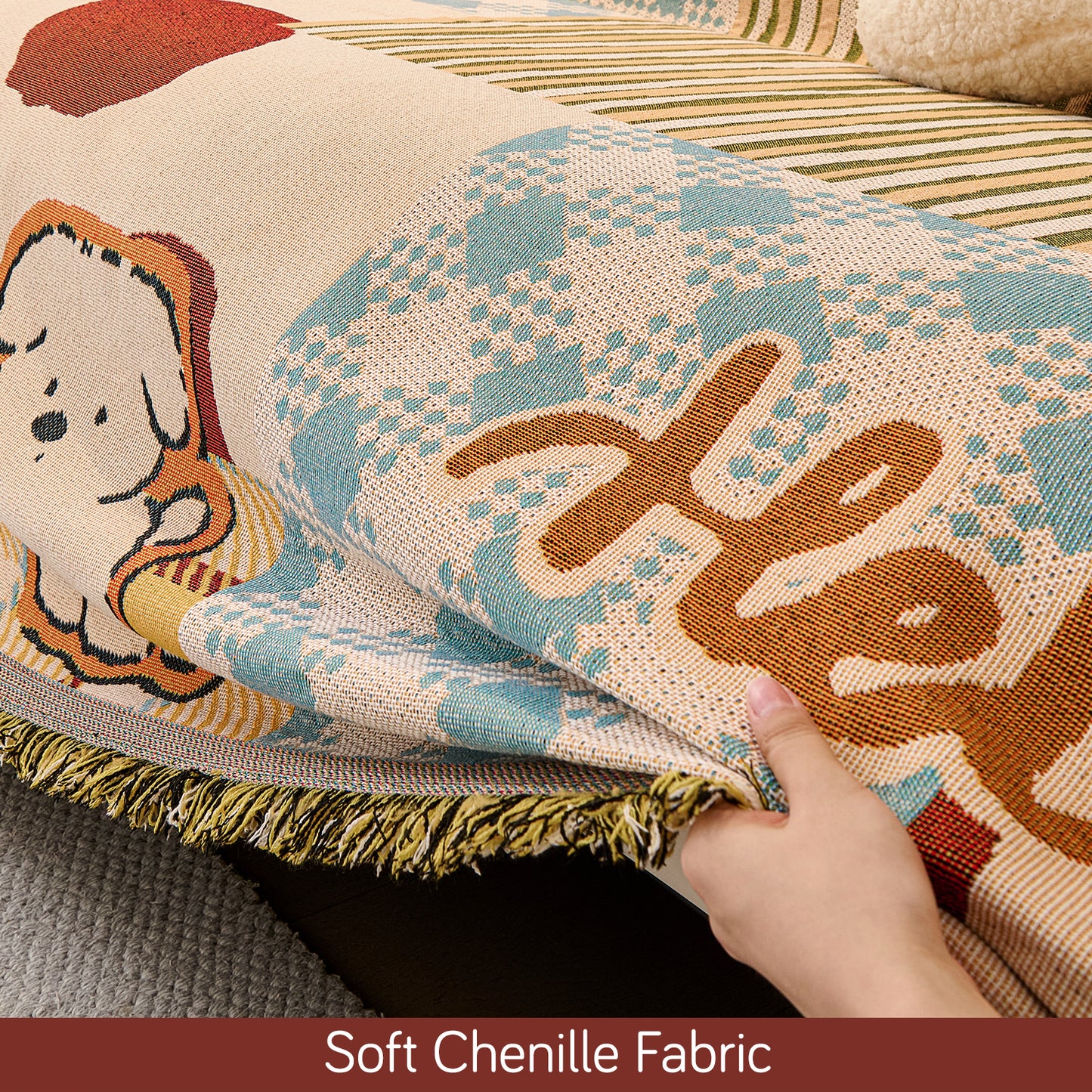 All-Season Chenille Sofa Throw, Patchwork Puppy Series